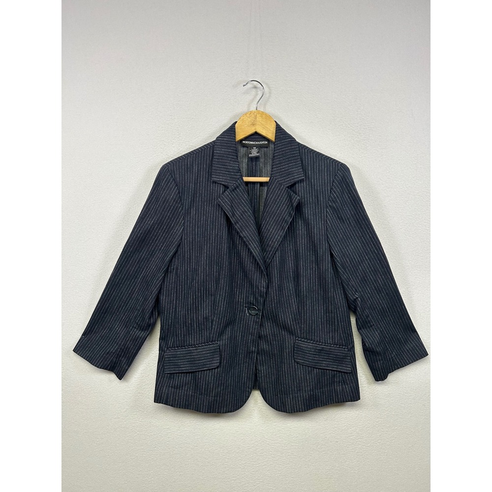 Norton McNaughton Dark Academia Women 10 Navy Blue Pinstripe Blazer Jacket
